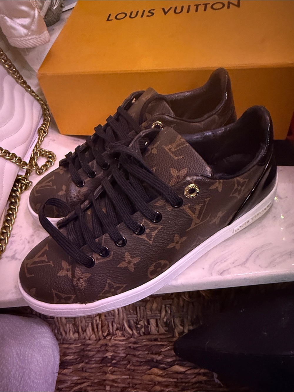 Louis Vuitton Brown Monogram Low-Top Sneakers with Black Laces - Picture 3 of 7